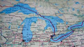 Stock map depicting Great Lakes region