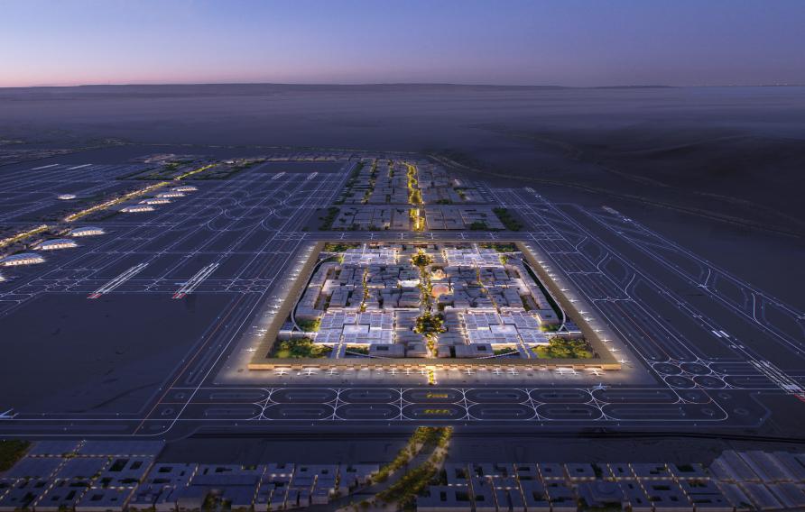 Aerial rendering of the King Salman International Airport 