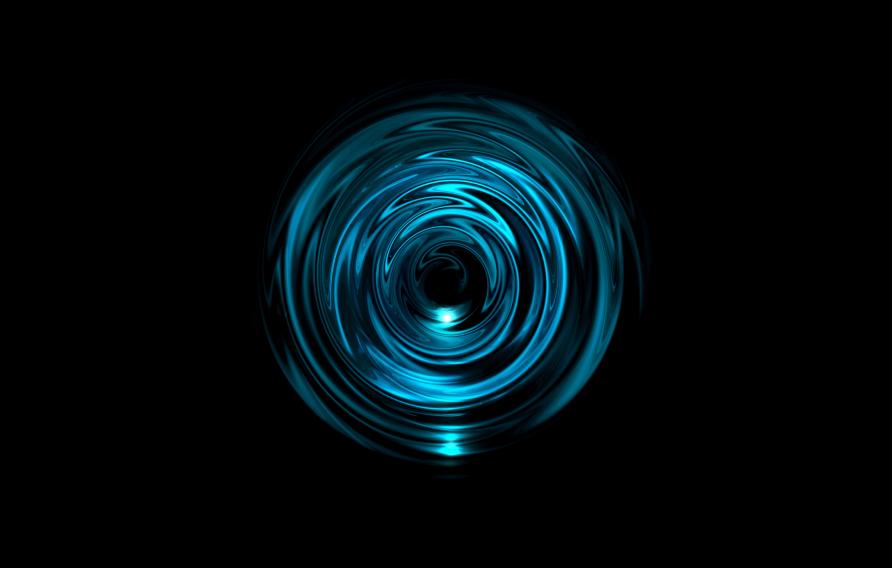 Abstract glowing blue vortex with light ring on black background