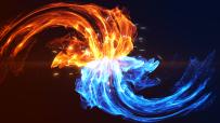 Fire and Ice concept design. 3d illustration.