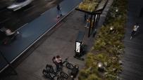 High angle view of a sustainable city at night, residents traveling with electric vehicles or public transport. All objects in the scene are 3D