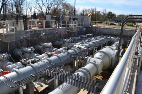 Pump station 514 replaced at 35 million gallon per day wastewater booster pump station with a 92 million gallon per day submersible wastewater pump station to meet future design requirements. 