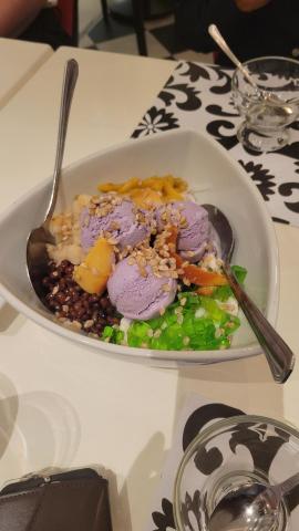 Halo-halo, or mix-mix in Tagalog, is a popular dessert I tried at a group dinner. 