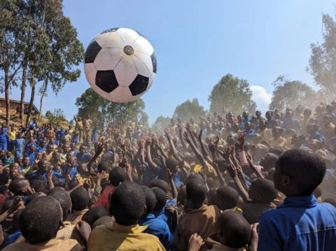 Local Rwandan children play soccer 