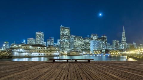 skyline of San Francisco at night, USA.