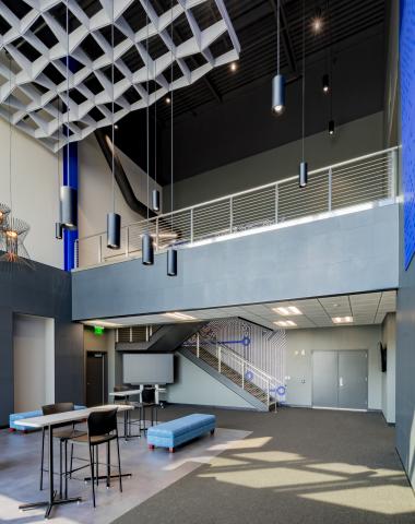 Lobby Interior: As the focal point of the campus, the main lobby  serves as a nexus for all personnel and visitors and connects to a Main Street 