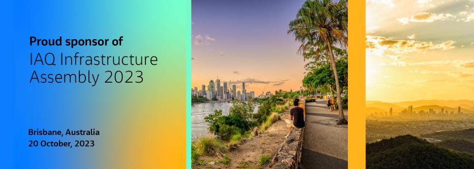 two photos showing the Brisbane city skyline from a didtance at sunrise and two people sitting relaxing by the river