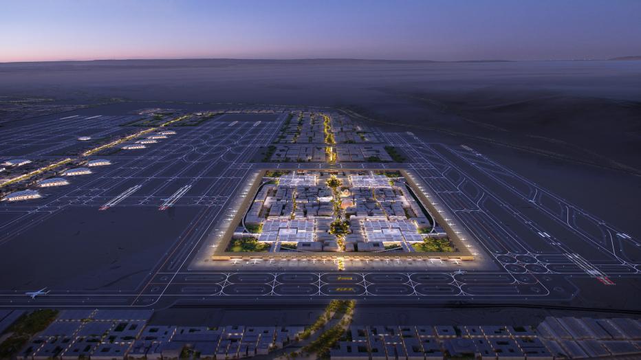 Aerial rendering of the King Salman International Airport 