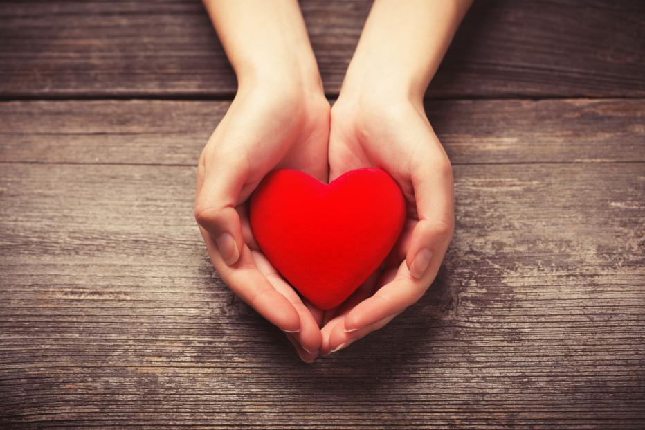 Female hands holding a red heart